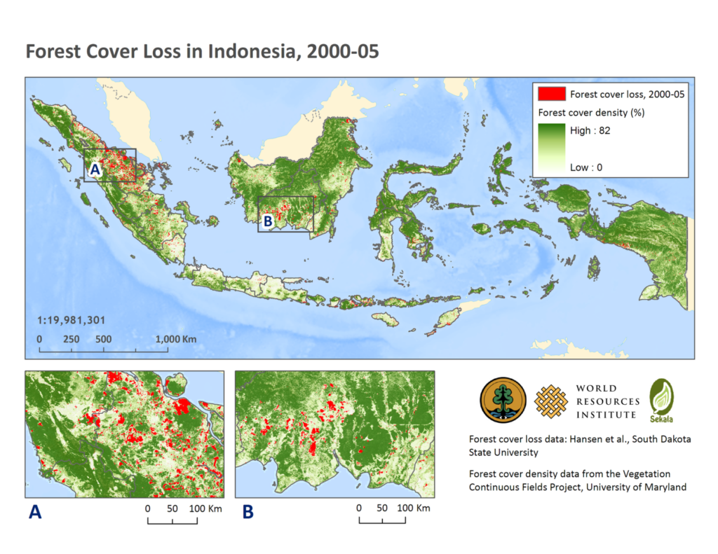 Indonesia forest fire loss, 2000 to 2005.