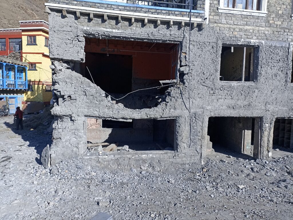 A hotel damaged by the flooding in Kagbeni