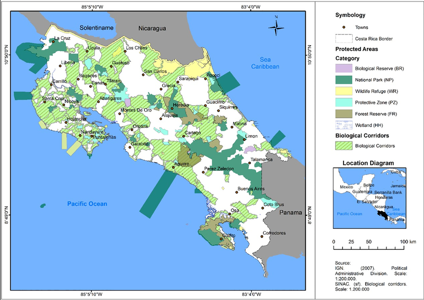 Map of Costa Rica's protected areas
