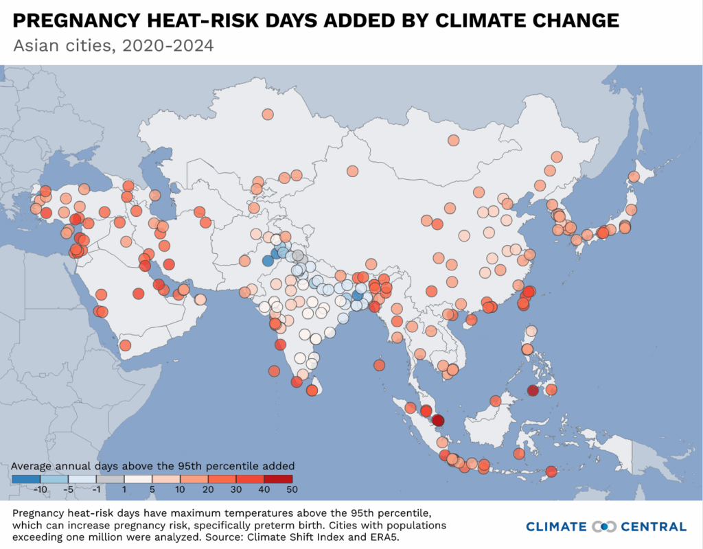 Pregnancy heat-risk added by climate change
Source: Climate Central