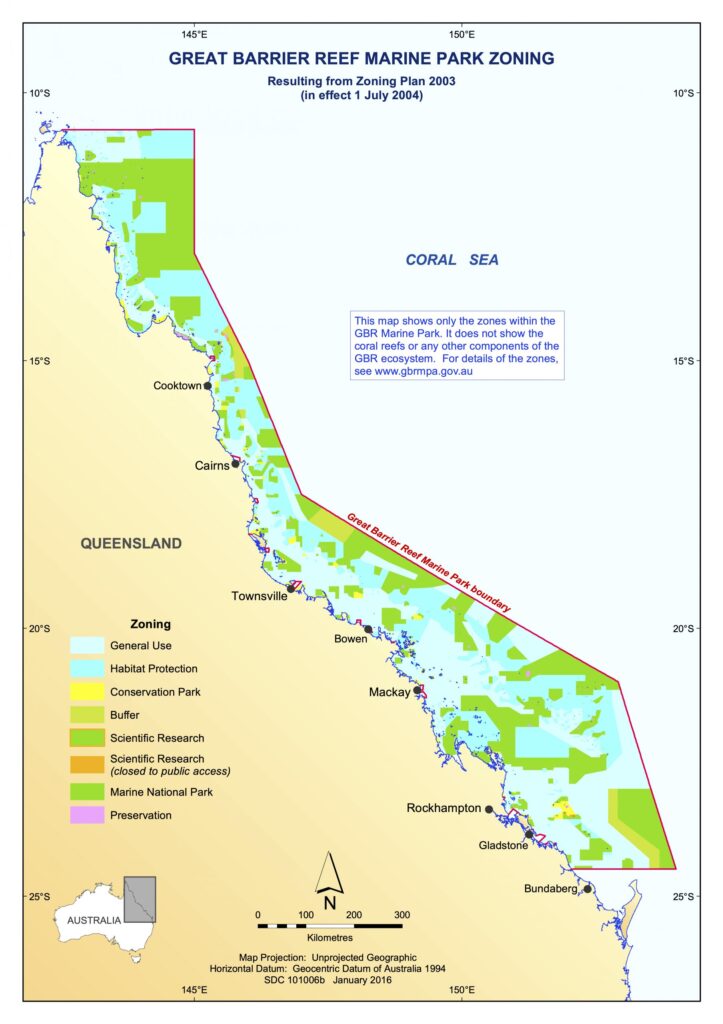 Conservation map of the Great Barrier Reef, one of Australia's top ecotourism destinations