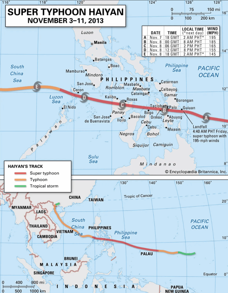 Map of Super Typhoon Hiayan
