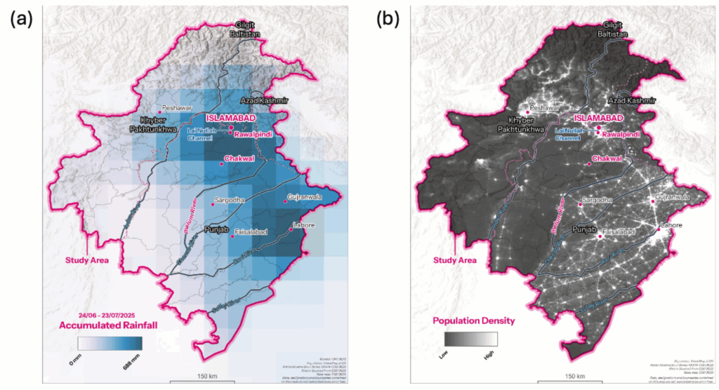 Accumulated Rainfall (a) and Population Density (b). Source: WWA