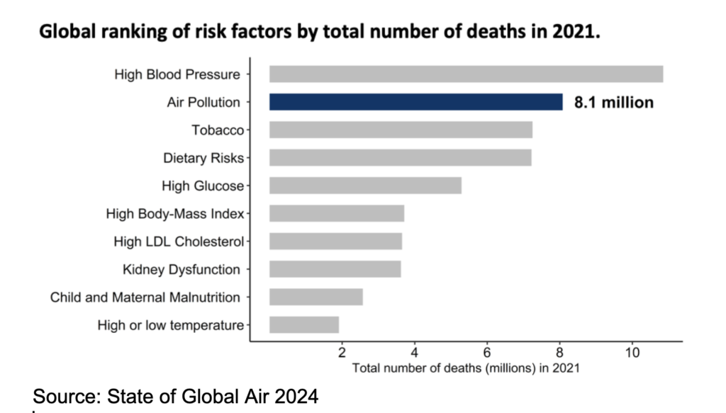 Climate change perpetuates air pollution, which is a leading health risk factor.