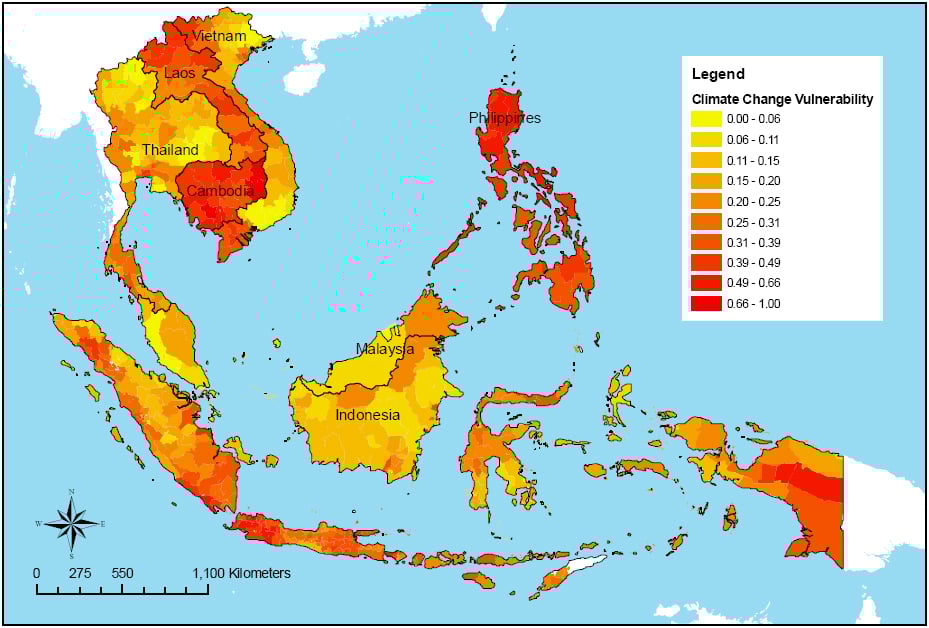 Map of climate change risk in Asia